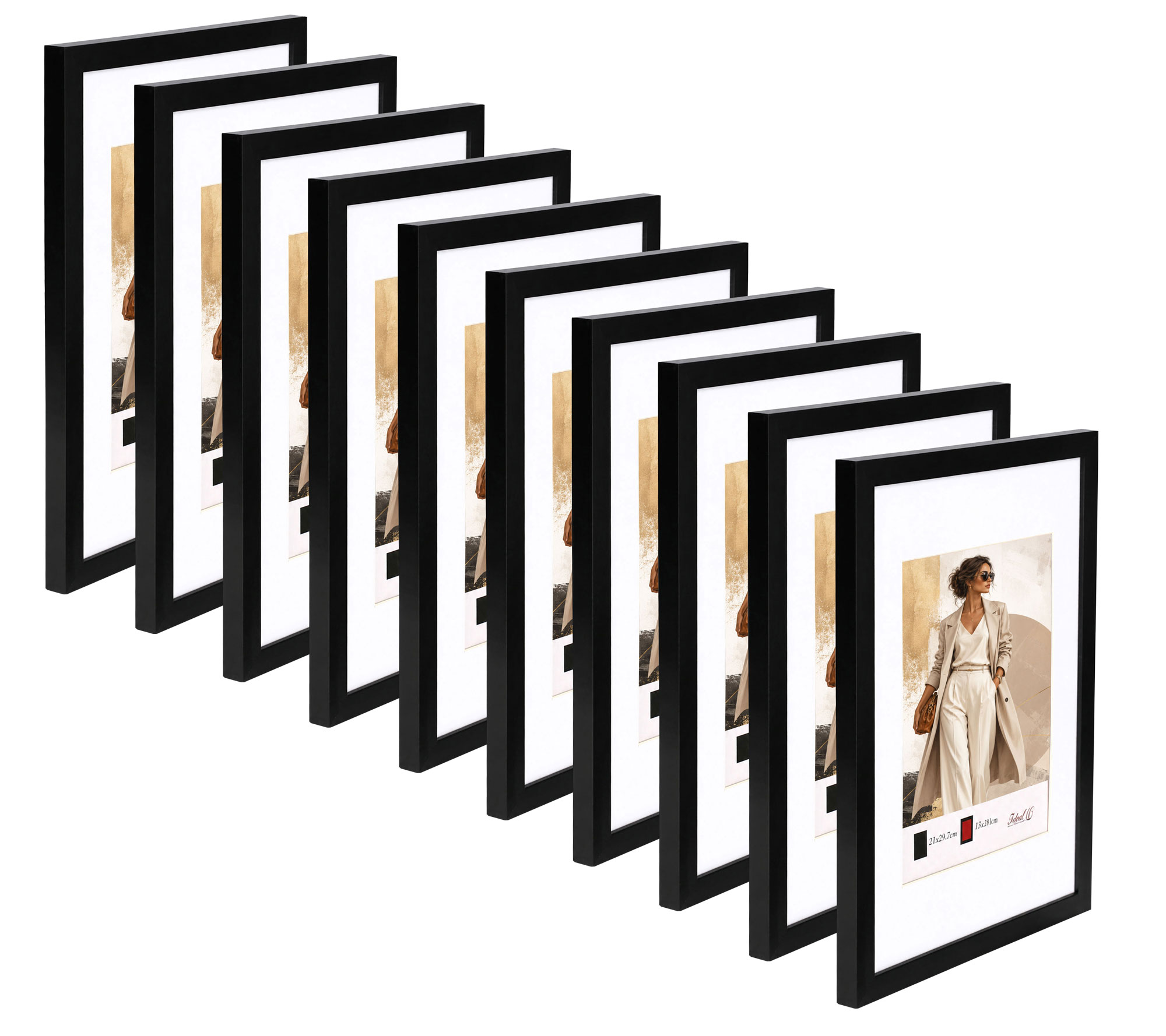 Kunststoff Bilderrahmen Modern Style mit gehärtetem Glas & Passepartout Blockprofil Collage Foto Rahmen Wanddeko für Fotowand - Farbe: Schwarz | Format: 40x50 | Pack: 10