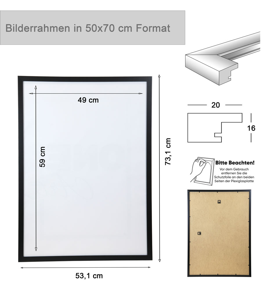 Bilderrahmen Hekla Holzrahmen Posterrahmen Picture Frame Collage Poster Foto Rahmen - Farbe: Silber | Format: 50x70