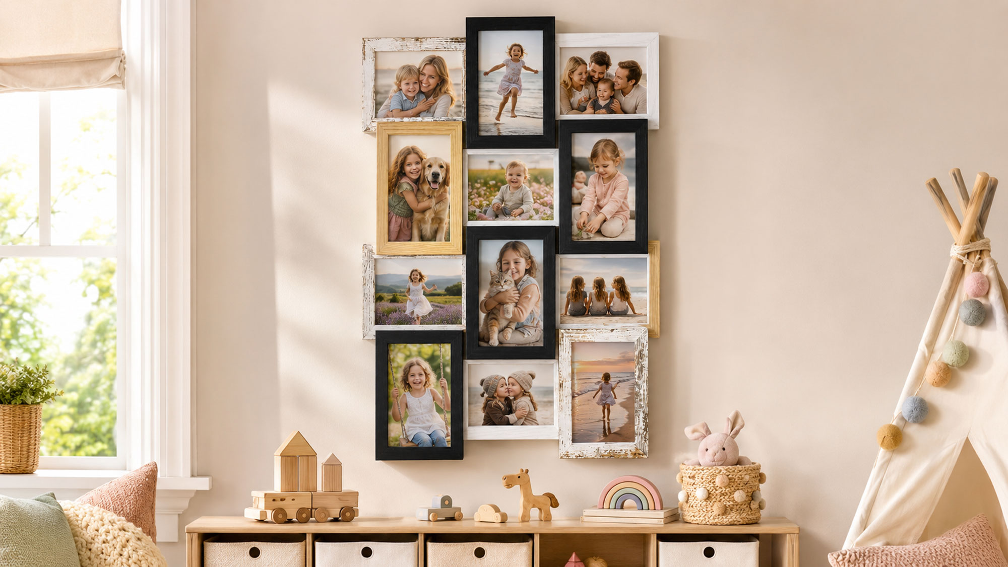 Stilvolle Momente – Bilderrahmen Collage für 12 Fotos | Galerierahmen Wanddeko für Fotowand & Geschenkideen - Farbe: Multicolor | Format: 13x18
