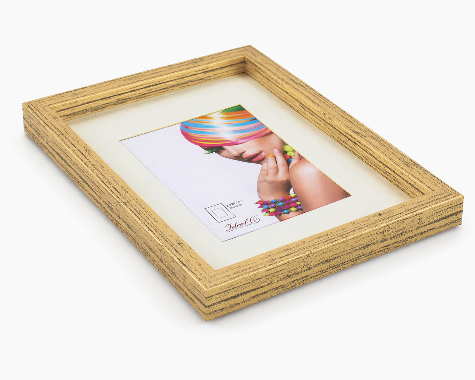 3D Objektrahmen Bilderrahmen mit Passepartout & gehärtetem Glas Holz MDF Rahmen Foto Poster - Farbe: Gold-Antik | Format: 21x29,7