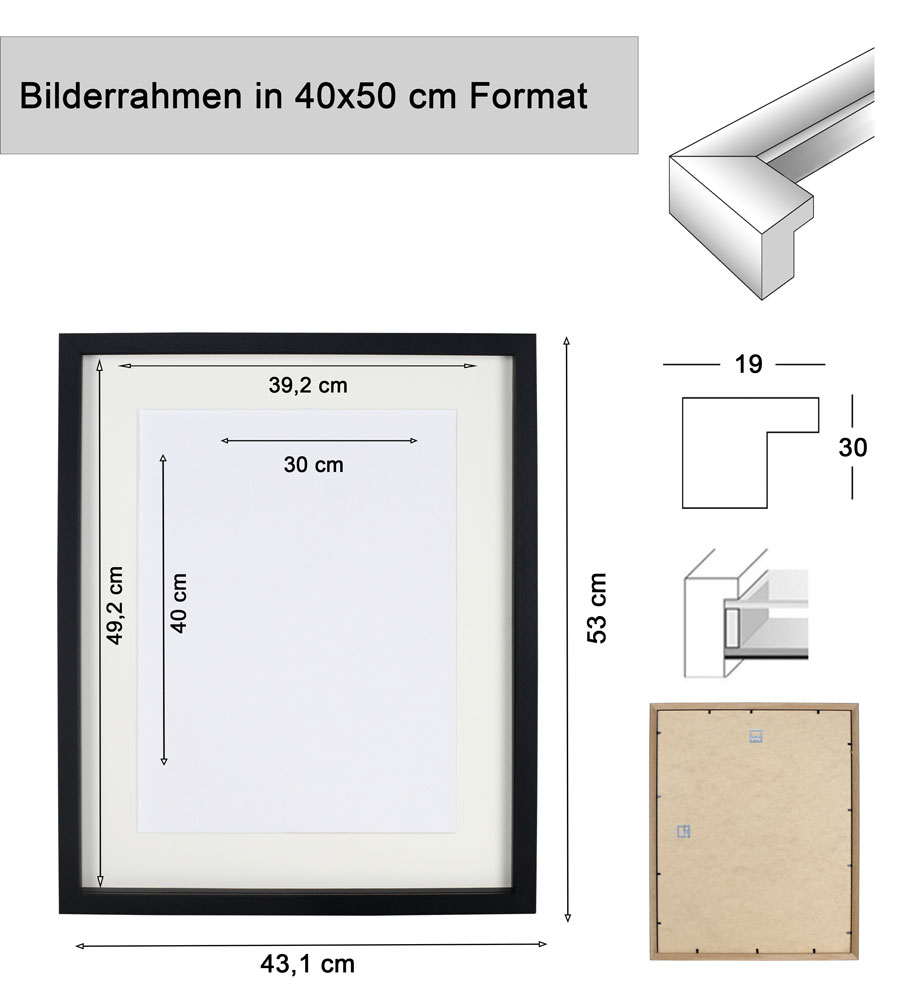 3D Objektrahmen Bilderrahmen mit Passepartout & gehärtetem Glas Holz MDF Rahmen Foto Poster - Farbe: Braun | Format: 40x50