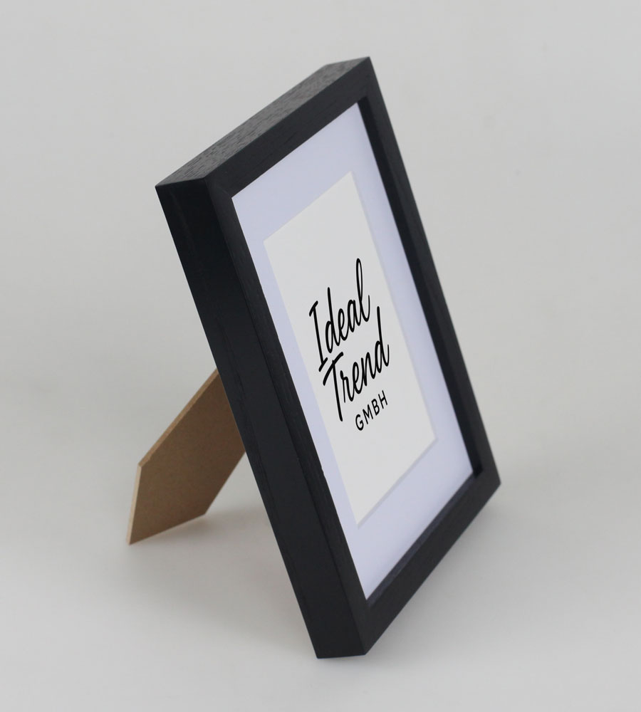 Bilderrahmen Massivholz Eiche mit Passepartout & gehärtetem Echtglas Oak wood frame Tempered glass HR-12 - Farbe: Schwarz | Format: 13x18