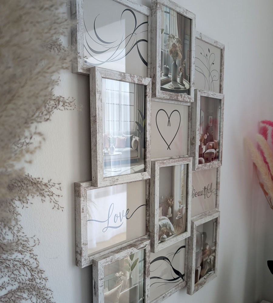 Stilvolle Momente – Bilderrahmen Collage für 12 Fotos | Galerierahmen Wanddeko für Fotowand & Geschenkideen -