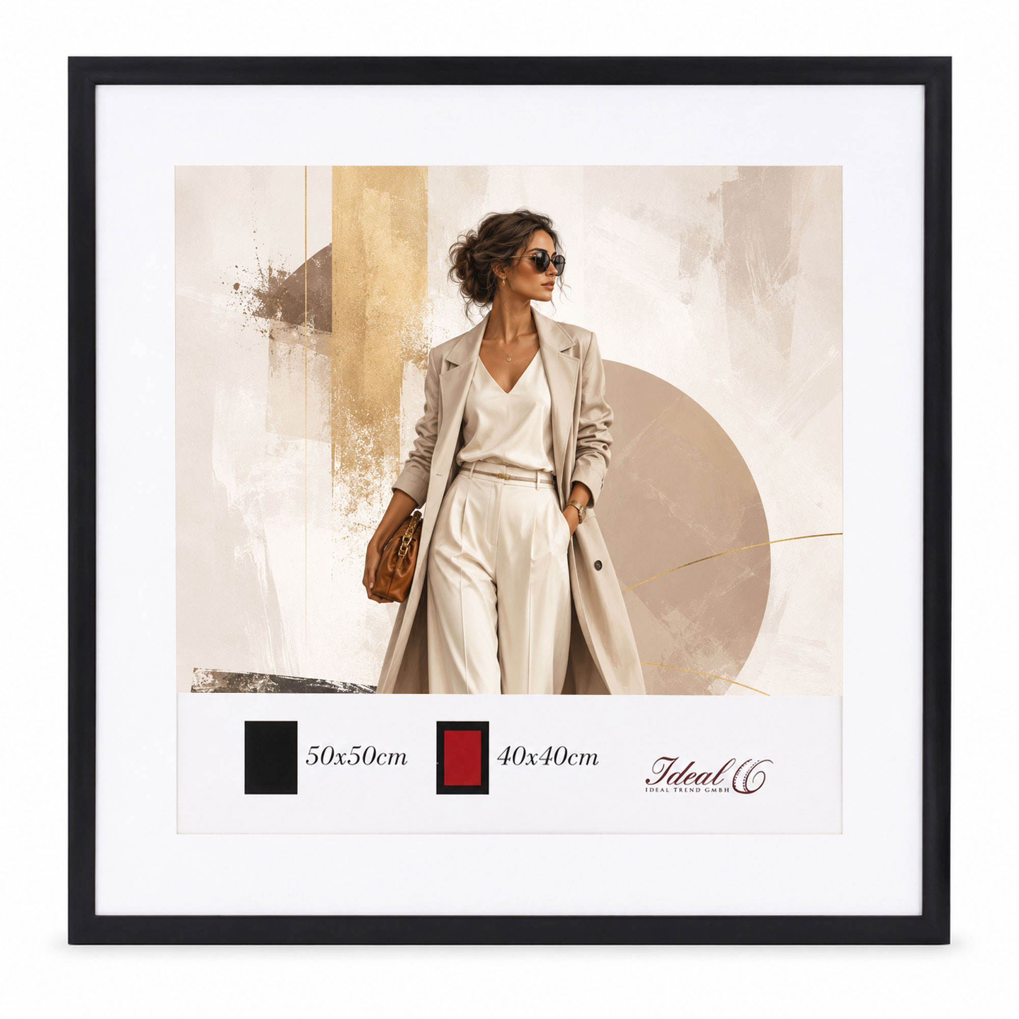 Kunststoff Bilderrahmen Modern Style mit gehärtetem Glas & Passepartout Blockprofil Collage Foto Rahmen Wanddeko für Fotowand - Farbe: Schwarz | Format: 50x50 | Pack: 5