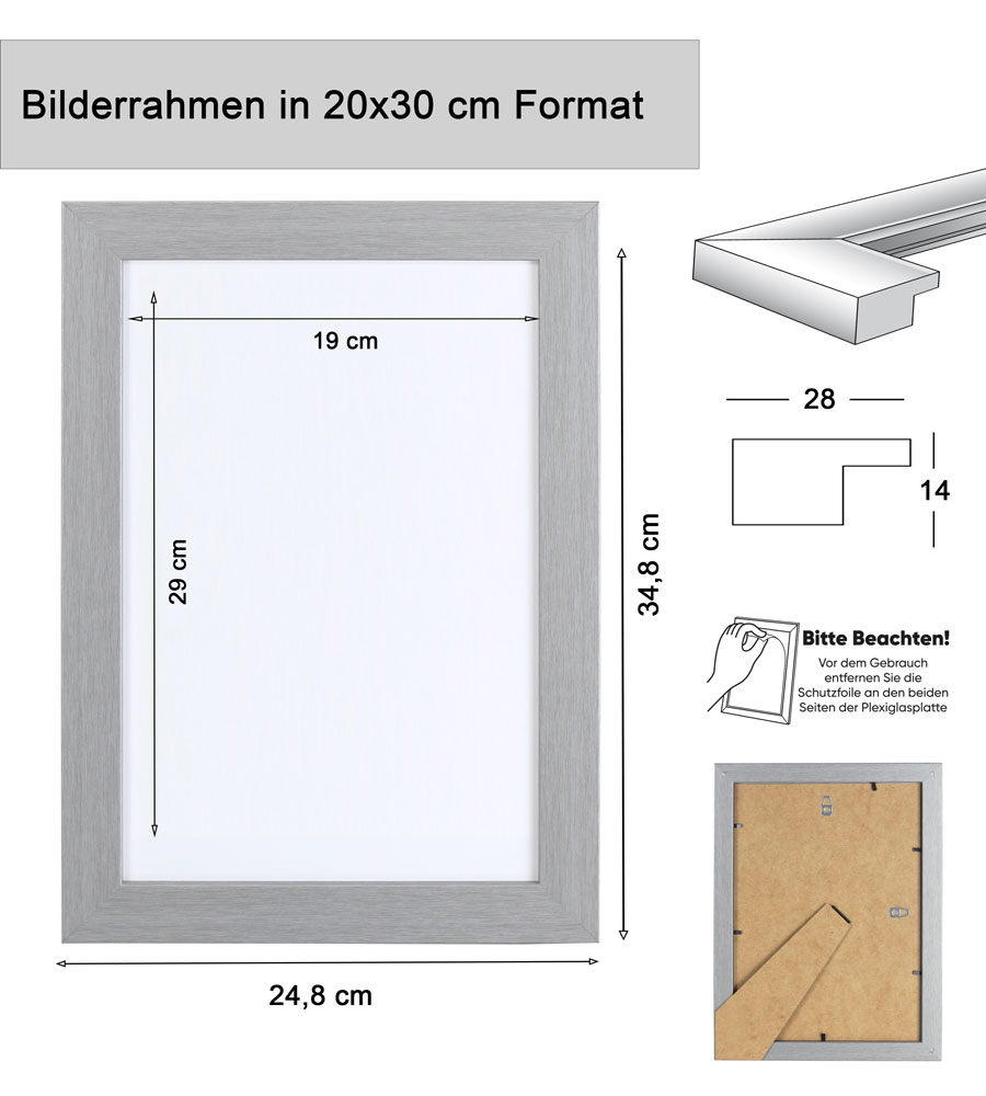 Bilderrahmen Holz Rahmen Plexi Acryl Collage Wanddeko Poster quadratisch S215 - Farbe: Eiche Hell | Format: 20x30