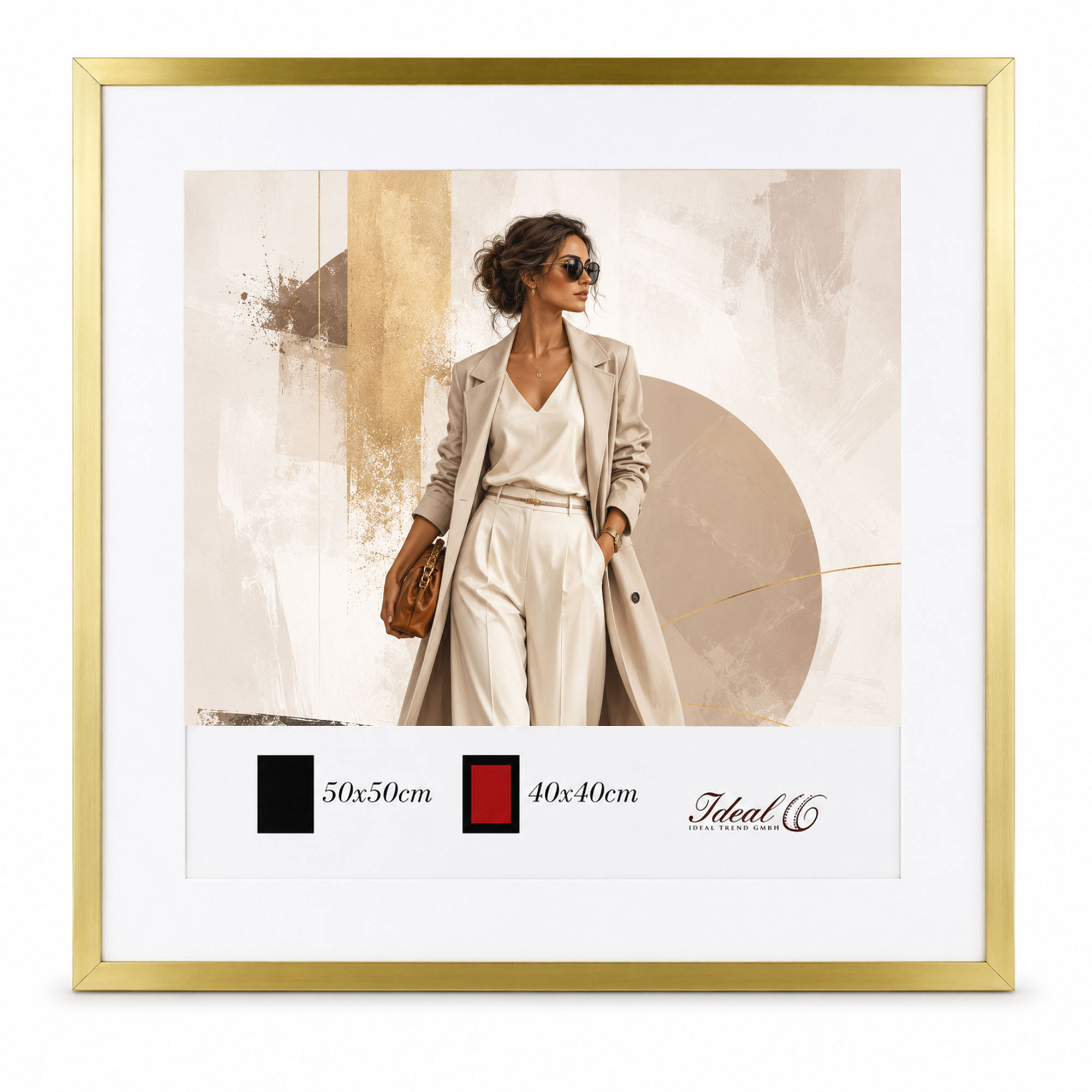 Kunststoff Bilderrahmen Modern Style mit gehärtetem Glas & Passepartout Blockprofil Collage Foto Rahmen Wanddeko für Fotowand - Farbe: Gold | Format: 50x50 | Pack: 5