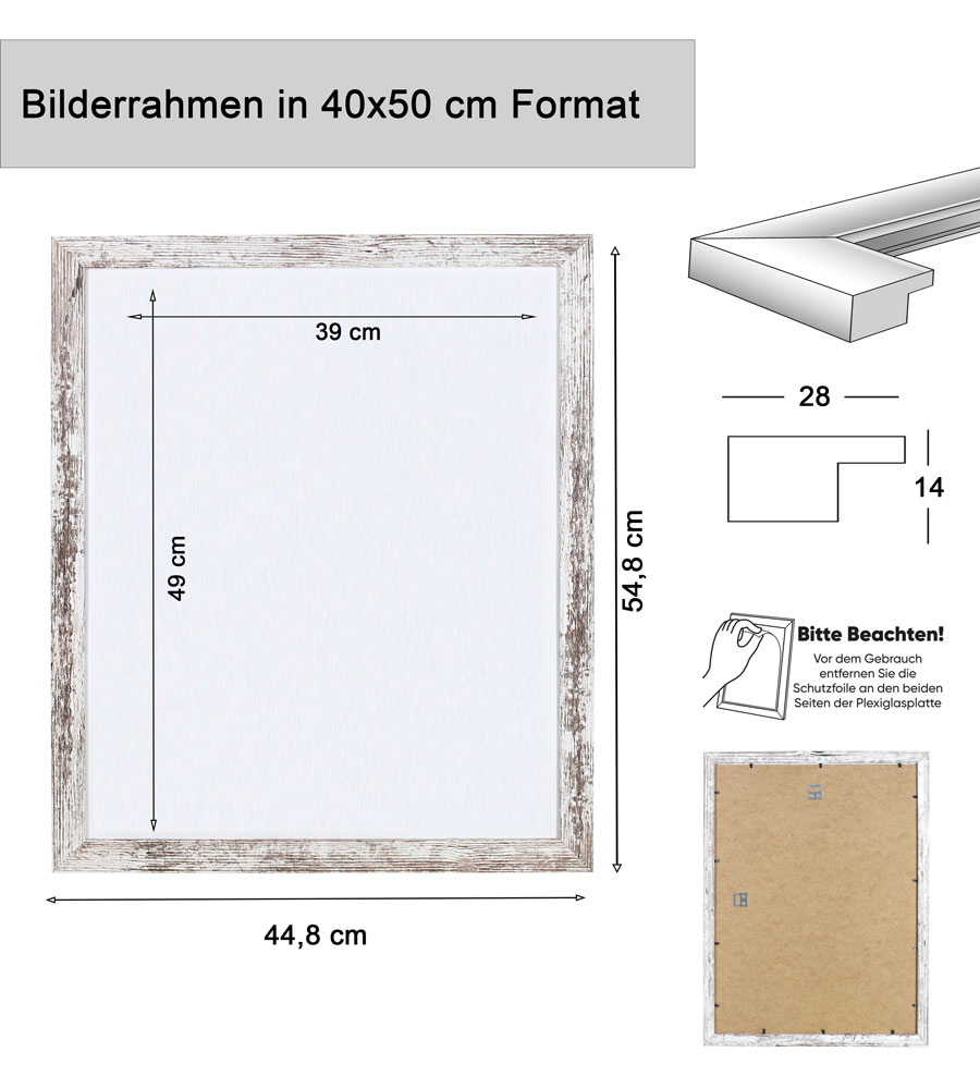Bilderrahmen Holz Rahmen Plexi Acryl Collage Wanddeko Poster quadratisch S215 - Farbe: Silber | Format: 40x50