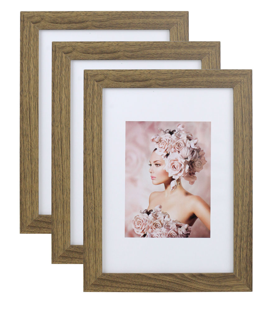 Pack Set Holz Bilderrahmen Foto Plexi Rahmen Acryl Collage Wanddeko Poster S215 - Farbe: Eiche | Format: 21x29,7 DIN A4 | Pack: 3