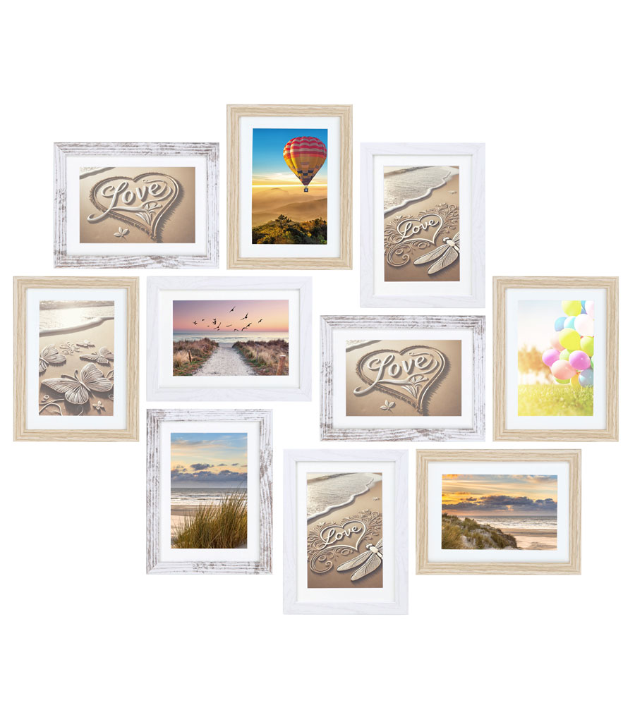Bilderrahmen Set Collage Holz Mixed Colours 10 Fotos Passepartout Fotorahmen Galerierahmen -