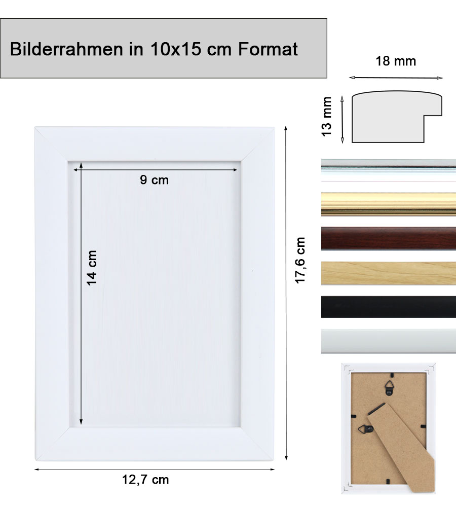 Kunststoffrahmen mit Klarglas Bilderrahmen PS-1 Frame Foto Collage Portraitrahmen Glasscheibe - Farbe: Silber | Format: 10x15