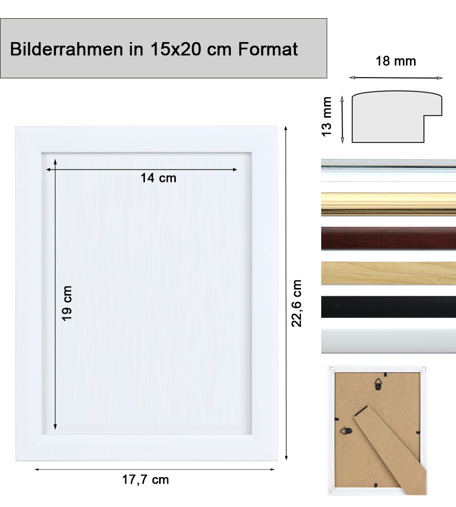Kunststoffrahmen mit Klarglas Bilderrahmen PS-1 Frame Foto Collage Portraitrahmen Glasscheibe - Farbe: Weiß | Format: 15x20