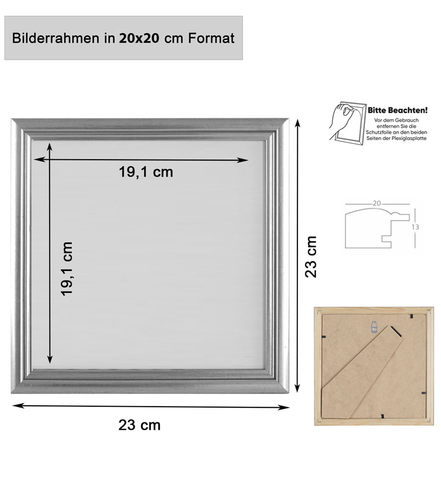 Artos Holz Bilderrahmen Acrylglas Plexi Lifestyle Foto Rahmen Collage Wanddeko Poster - Farbe: Braun | Format: 20x20