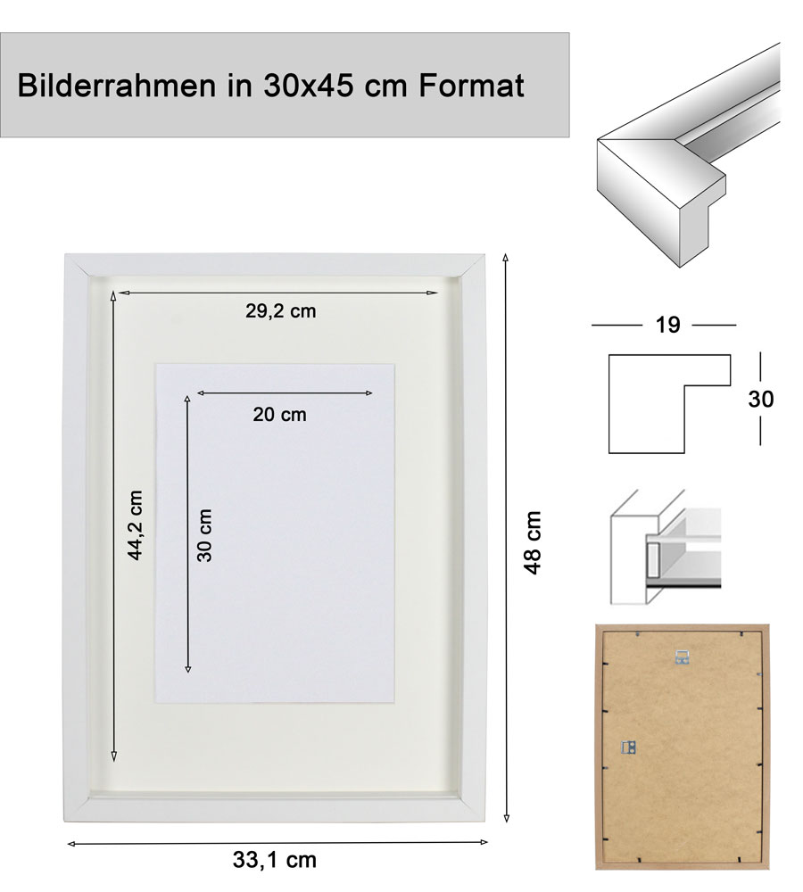 3D Objektrahmen Bilderrahmen mit Passepartout & gehärtetem Glas Holz MDF Rahmen Foto Poster - Farbe: Braun | Format: 30x45