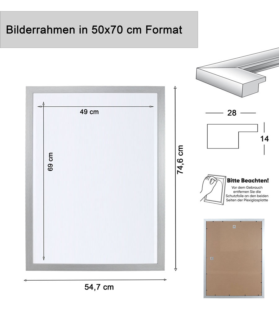 Bilderrahmen Holz Rahmen Plexi Acryl Collage Wanddeko Poster quadratisch S215 - Farbe: Gold | Format: 50x70