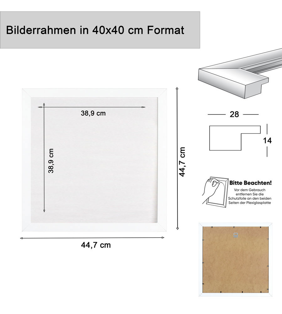 Bilderrahmen Holz Rahmen Plexi Acryl Collage Wanddeko Poster quadratisch S215 - Farbe: Eiche | Format: 40x40
