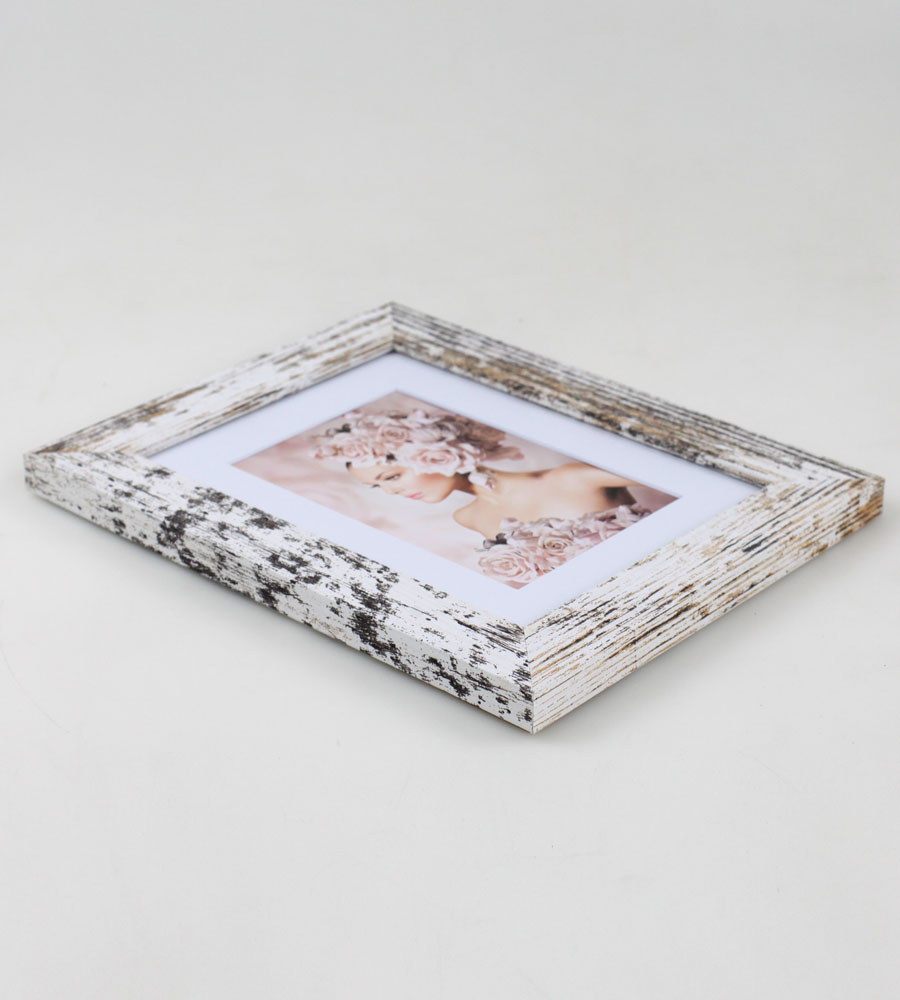 Bilderrahmen Holz Rahmen Plexi Acryl Collage Wanddeko Poster quadratisch S215 - Farbe: Shabby-Weiß | Format: 15x20