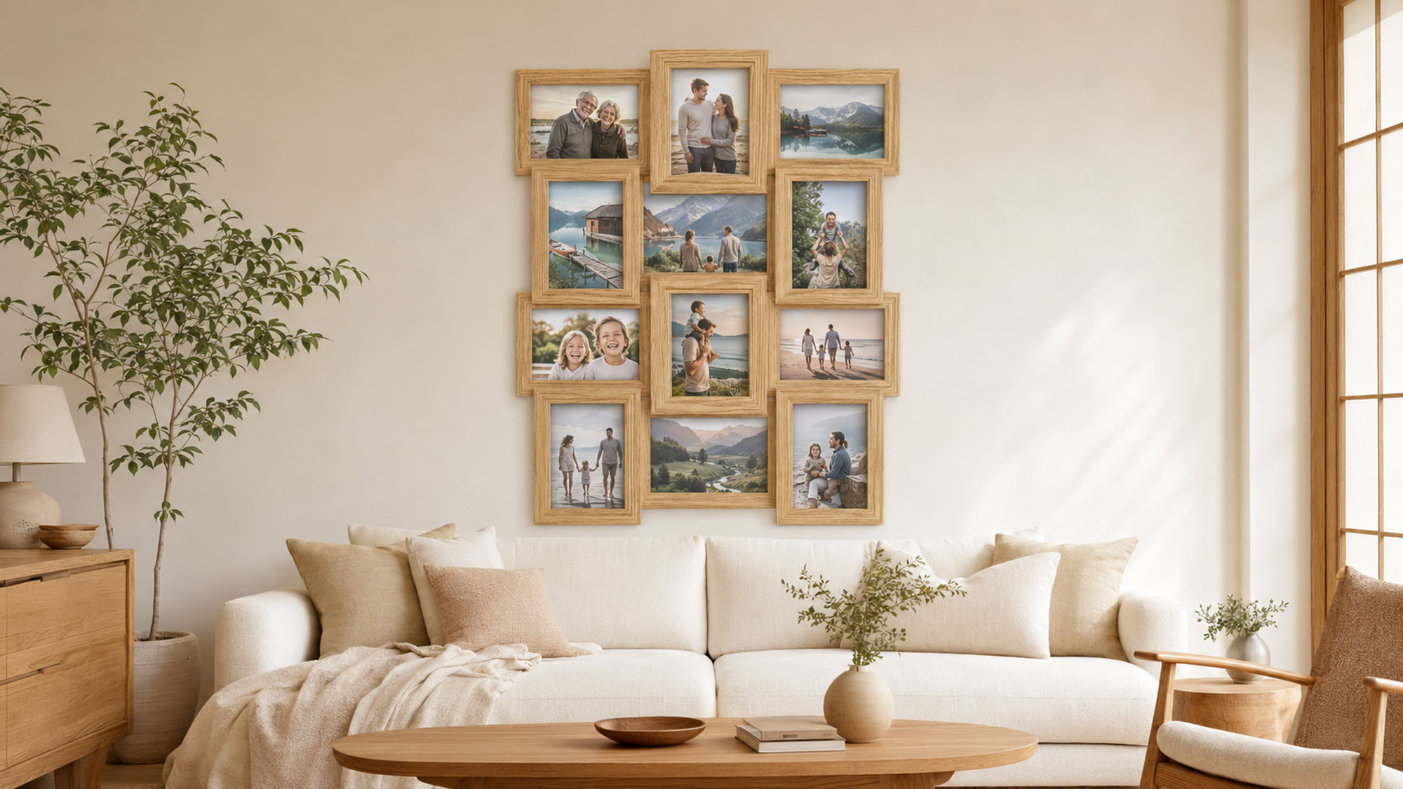 Stilvolle Momente – Bilderrahmen Collage für 12 Fotos | Galerierahmen Wanddeko für Fotowand & Geschenkideen - Farbe: Eiche | Format: 13x18