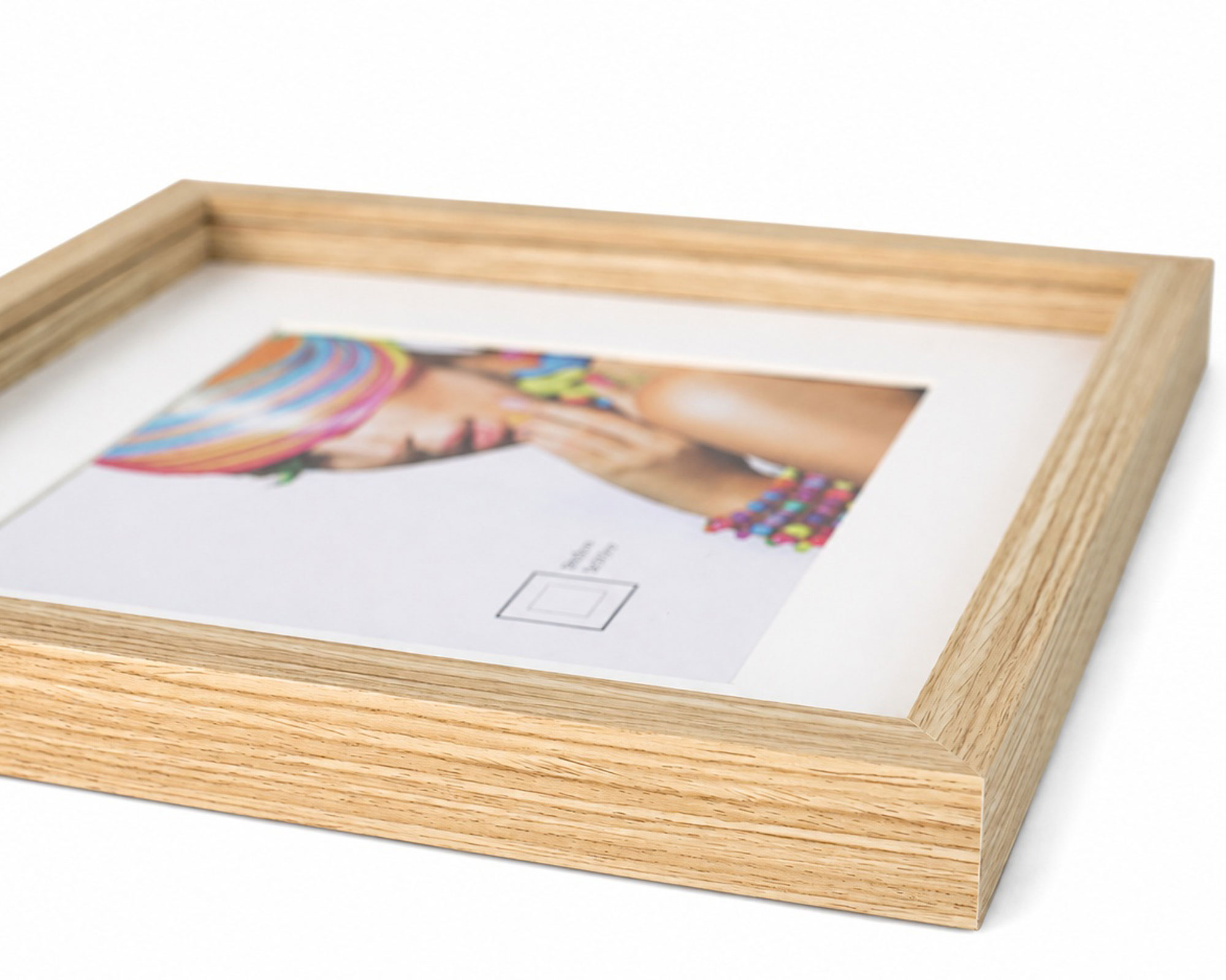 3D Objektrahmen Bilderrahmen mit Passepartout & gehärtetem Glas Holz MDF Rahmen Foto Poster - Farbe: Natur | Format: 40x50