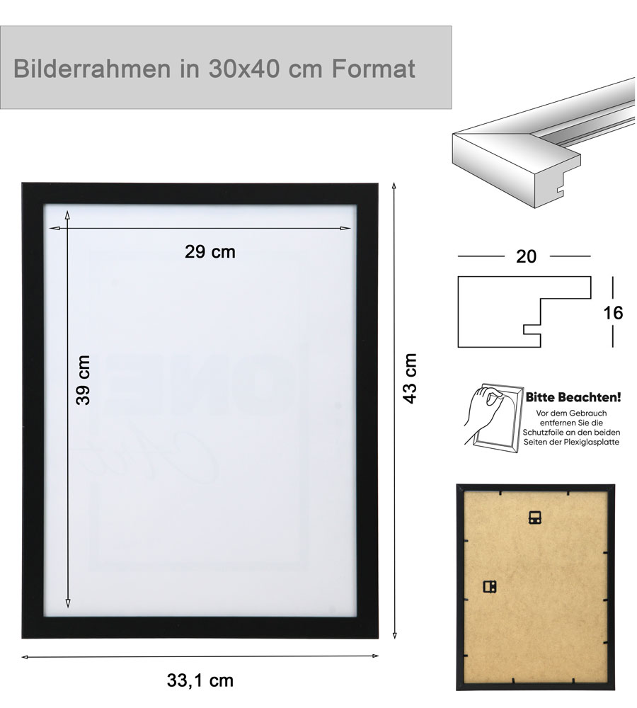Bilderrahmen Hekla Holzrahmen Posterrahmen Picture Frame Collage Poster Foto Rahmen - Farbe: Weiß | Format: 30x40
