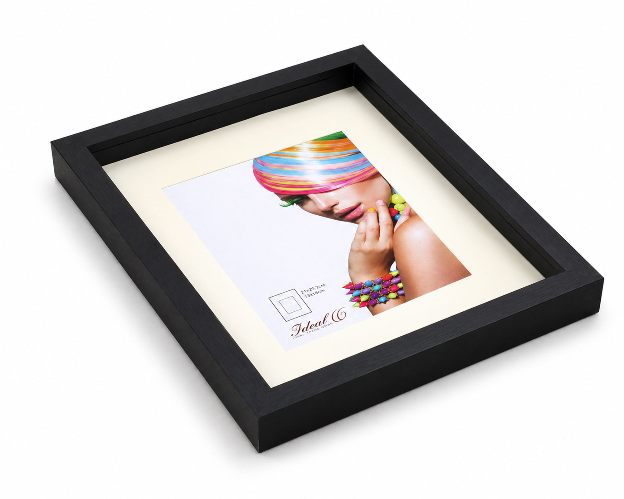 3D Objektrahmen Bilderrahmen mit Passepartout & gehärtetem Glas Holz MDF Rahmen Foto Poster - Farbe: Schwarz | Format: 21x29,7