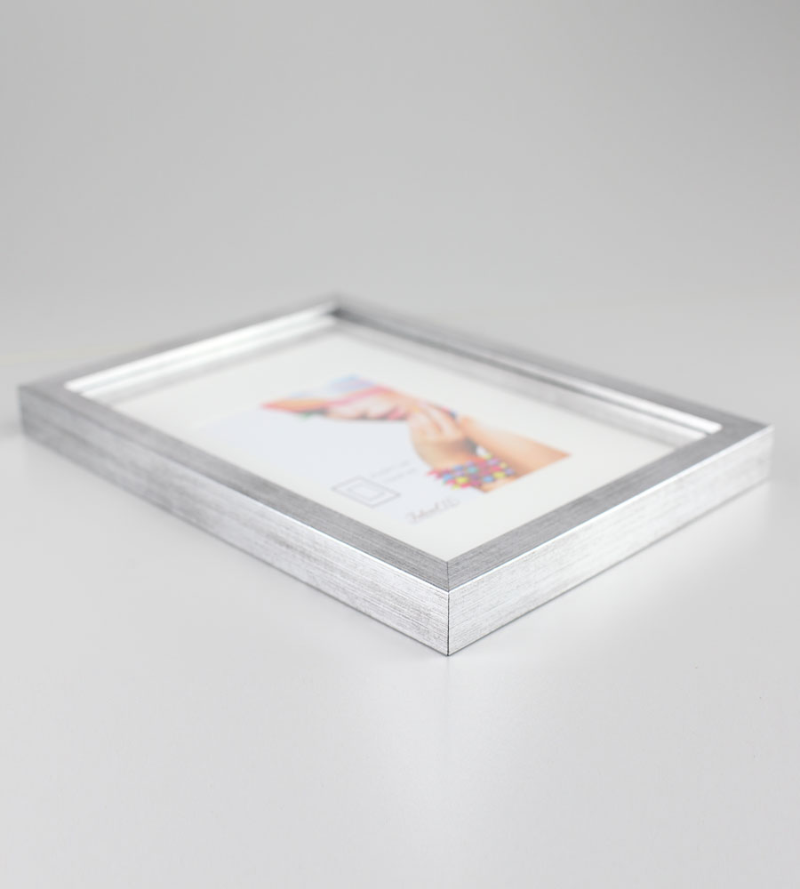 3D Objektrahmen Bilderrahmen mit Passepartout & gehärtetem Glas Holz MDF Rahmen Foto Poster - Farbe: Silber-Antik | Format: 40x40