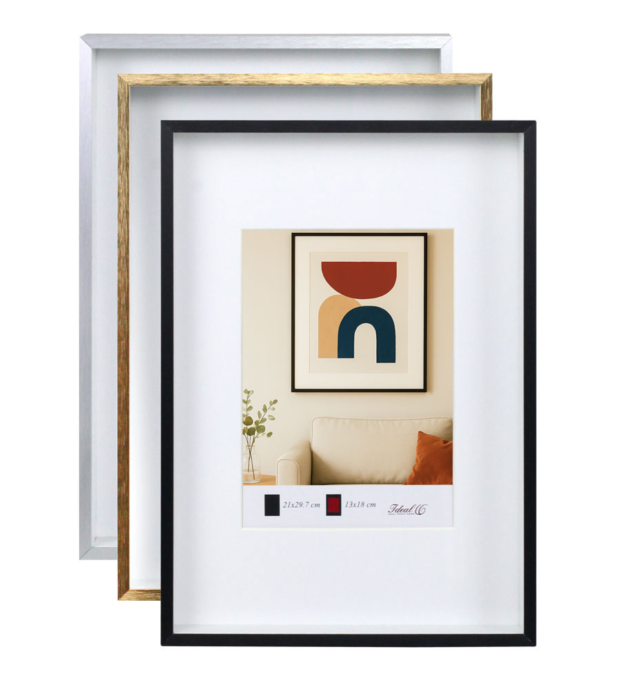 Aluminium Bilderrahmen 3D Rahmen mit Passepartout & gehärtetem Glas Fotorahmen Wandrahmen AL-3 - Farbe: Gold | Format: 21x29,7 DIN A4