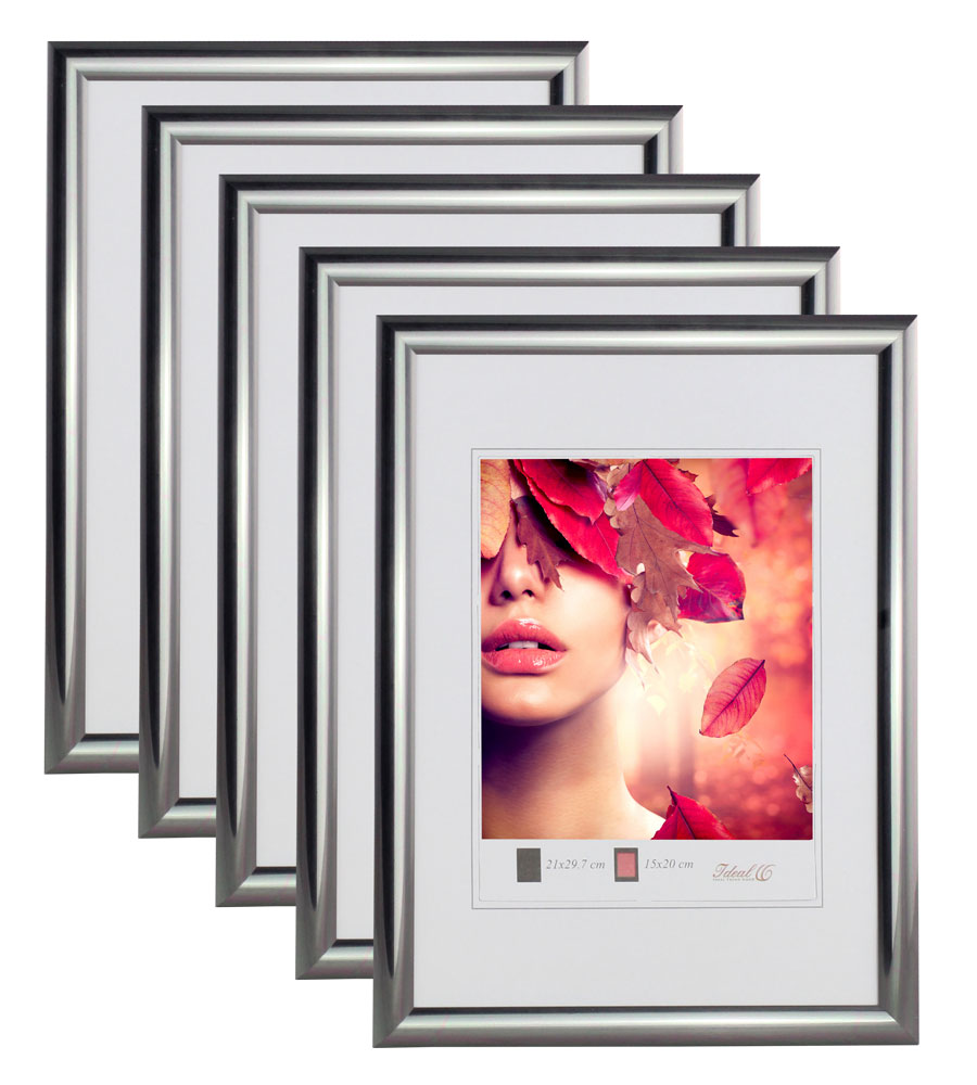 3er 5er Pack Art Line Kunststoff Bilderrahmen Wanddeko Collage Poster Fotorahmen Bildträger - Pack: 5er | Farbe: Stahl | Format: 50x50