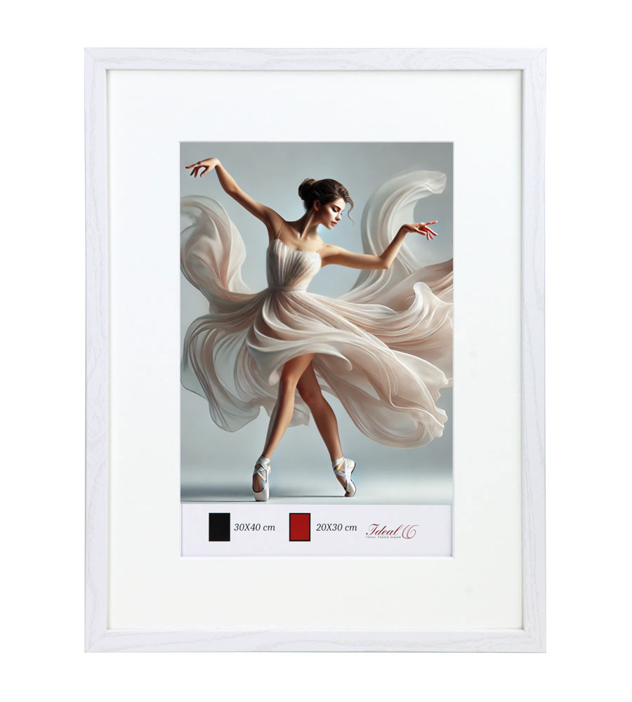 Holzbilderrahmen mit Passepartout Elegantes Design Foto Rahmen Collage Wanddeko HR-5 Poster - Farbe: Weiß | Format: 30x40
