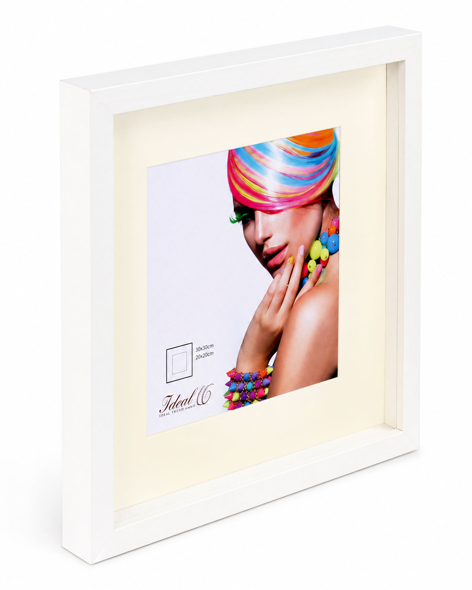 3D Objektrahmen Bilderrahmen mit Passepartout & gehärtetem Glas Holz MDF Rahmen Foto Poster - Farbe: Weiß | Format: 30x30