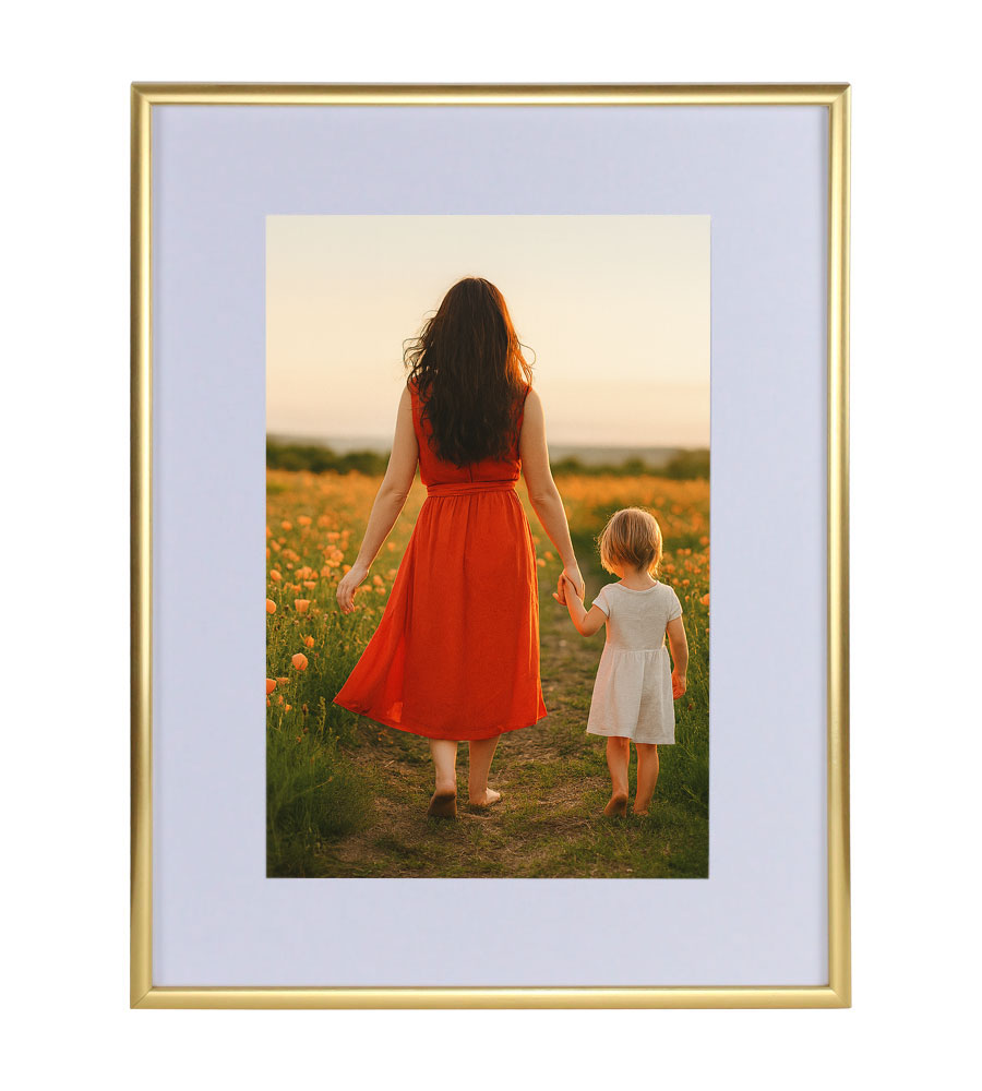 New Lifestyle Kunststoff Bilderrahmen mit Passepartout & Kunststoffglas Collage Wanddeko Poster Hoch- & Querformat - Farbe: Gold | Format: 30x40