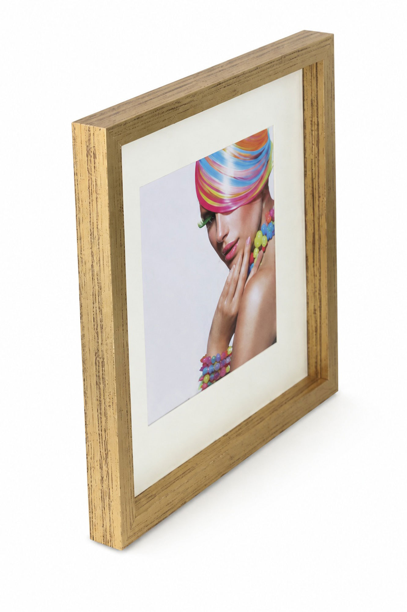3D Objektrahmen Bilderrahmen mit Passepartout & gehärtetem Glas Holz MDF Rahmen Foto Poster - Farbe: Gold-Antik | Format: 30x30
