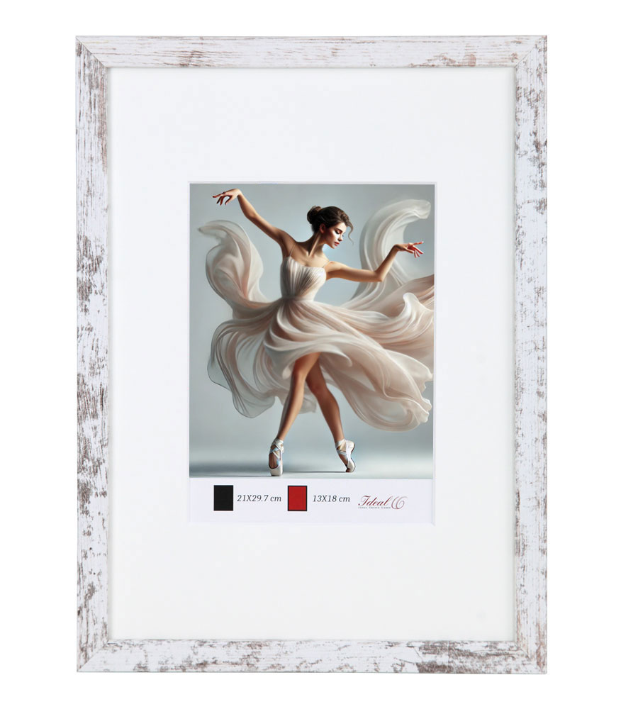 Holzbilderrahmen mit Passepartout Elegantes Design Foto Rahmen Collage Wanddeko HR-5 Poster - Farbe: Shabby Weiß | Format: 50x70
