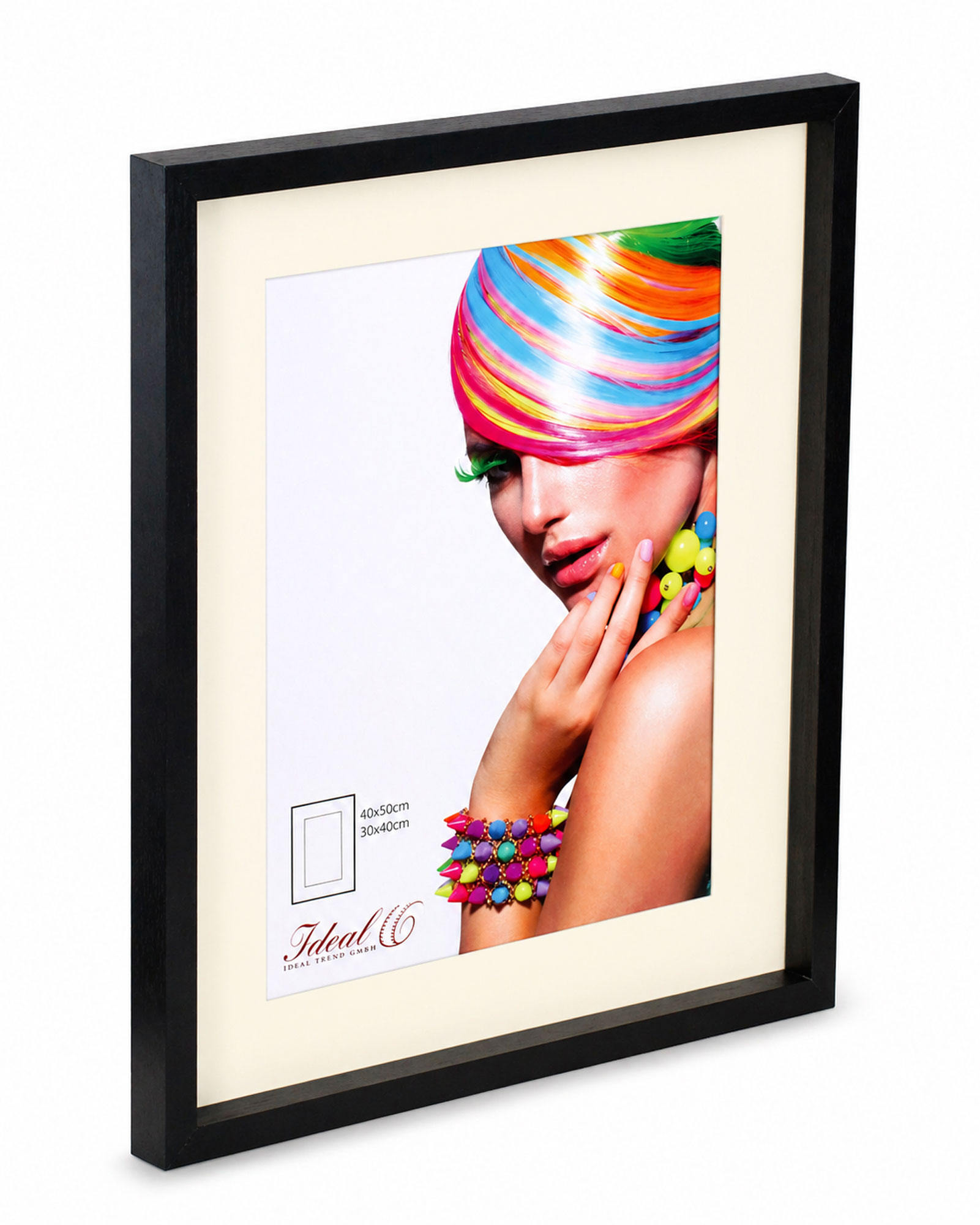 3D Objektrahmen Bilderrahmen mit Passepartout & gehärtetem Glas Holz MDF Rahmen Foto Poster - Farbe: Schwarz | Format: 40x50