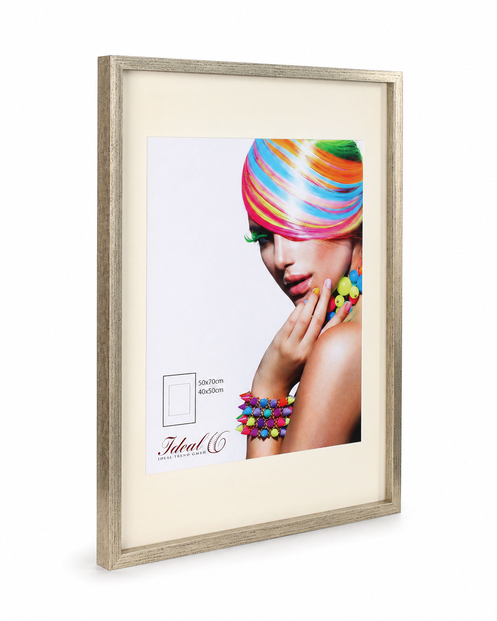 3D Objektrahmen Bilderrahmen mit Passepartout & gehärtetem Glas Holz MDF Rahmen Foto Poster - Farbe: Silber-Antik | Format: 50x70