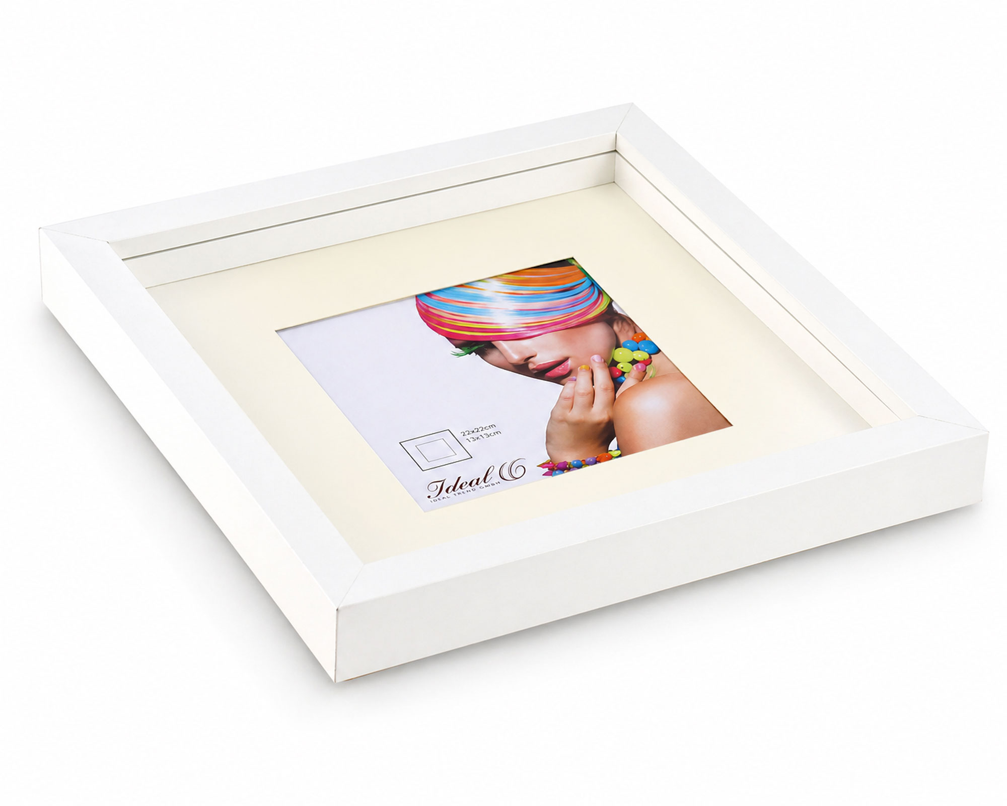3D Objektrahmen Bilderrahmen mit Passepartout & gehärtetem Glas Holz MDF Rahmen Foto Poster - Farbe: Weiß | Format: 23x23