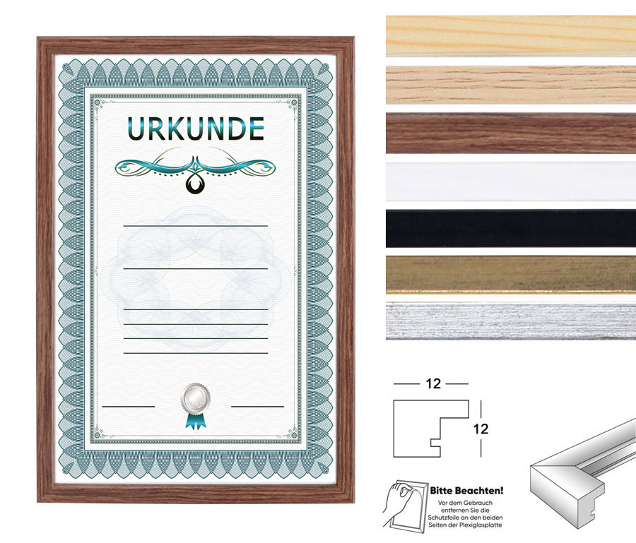 Holz Dokument Bilderrahmen Urkunde Diplom Foto Rahmen Plexi S111 Poster - Farbe: Weiß | Format: 29,7x42 A3