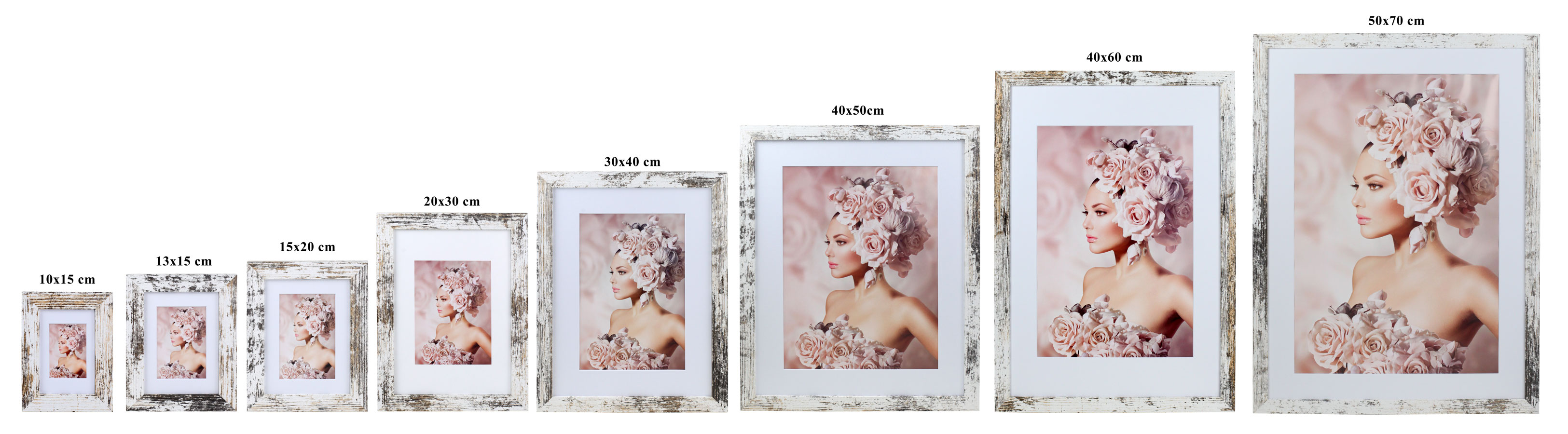 Bilderrahmen Holz Rahmen Plexi Acryl Collage Wanddeko Poster quadratisch S215 - Farbe: Shabby-Weiß | Format: 40x50