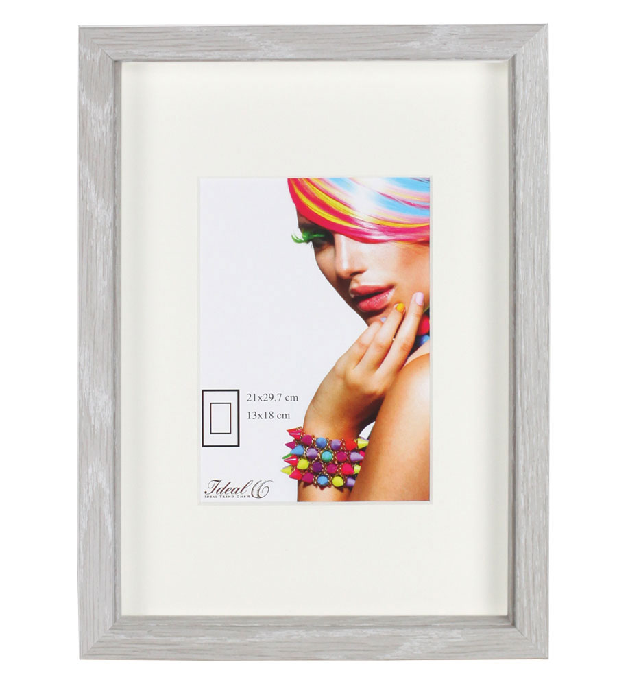 3D Objektrahmen Bilderrahmen mit Passepartout & gehärtetem Glas Holz MDF Rahmen Foto Poster - Farbe: Grau | Format: 50x50