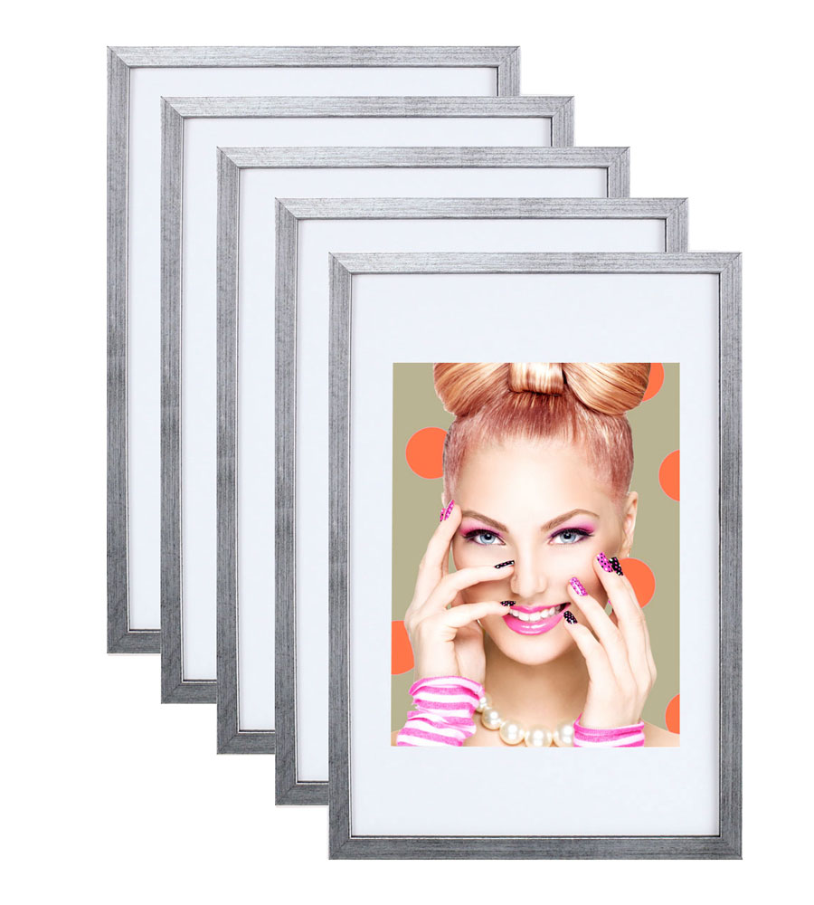 3er 5er Set Holz Bilderrahmen Lifestyle Plexi Foto Rahmen Collage Wanddeko Poster S111 - Pack: 5er | Farbe: Silber | Format: 30x45
