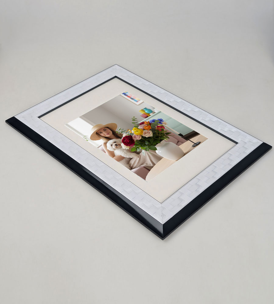 Barockrahmen Bilderrahmen Modern Glamour Flechtstruktur antiker Bilderrahmen PS-5 - Farbe: Weiß | Format: 40x60
