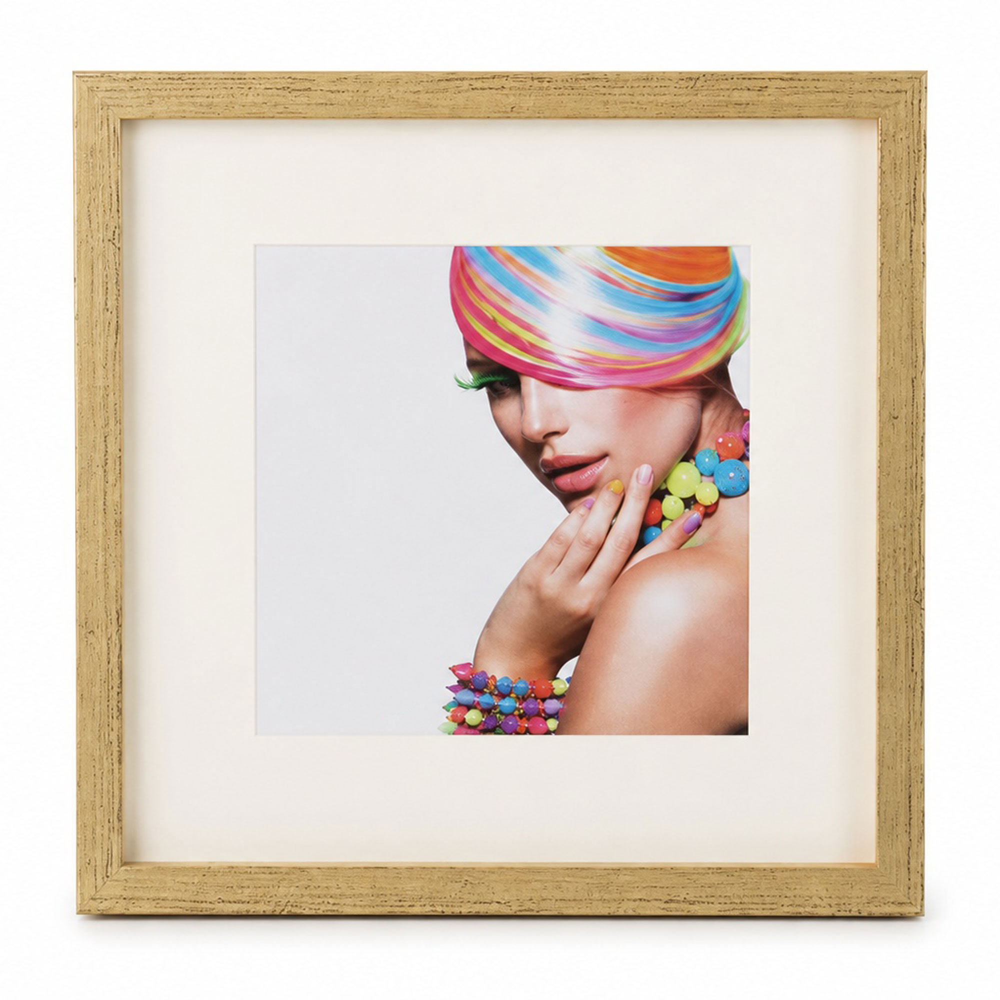 3D Objektrahmen Bilderrahmen mit Passepartout & gehärtetem Glas Holz MDF Rahmen Foto Poster - Farbe: Gold-Antik | Format: 30x30