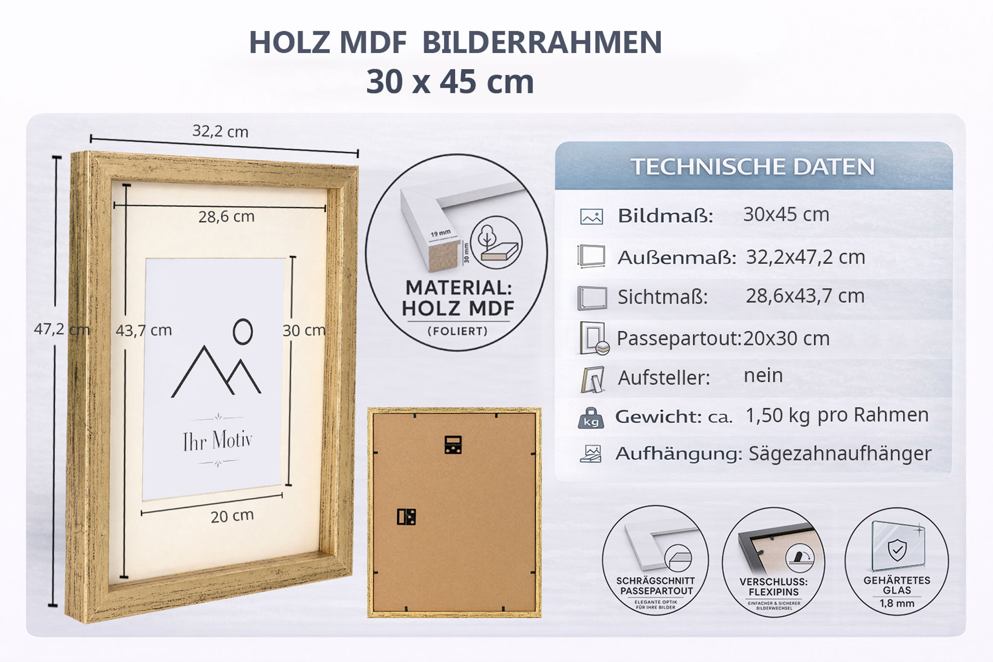 3D Objektrahmen Bilderrahmen mit Passepartout & gehärtetem Glas Holz MDF Rahmen Foto Poster - Farbe: Braun | Format: 30x45