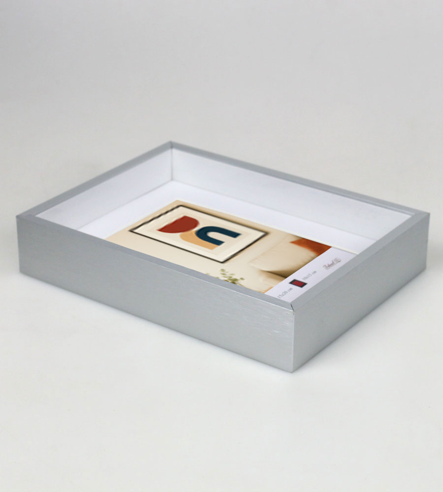 Aluminium Bilderrahmen 3D Rahmen mit Passepartout & gehärtetem Glas Fotorahmen Wandrahmen AL-3 - Farbe: Silber | Format: 15x20