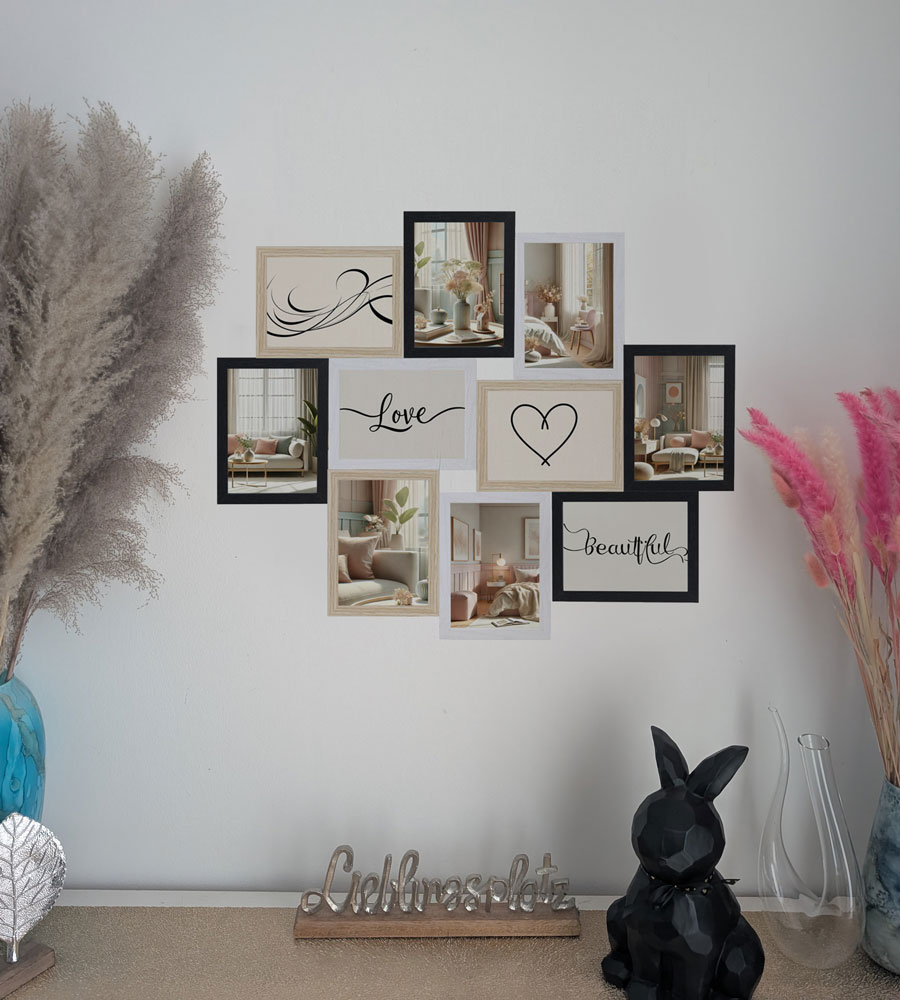 Stilvolle Momente – Bilderrahmen Collage für 10 Fotos | Galerierahmen Wanddeko für Fotowand & Geschenkideen - Farbe: Multicolor | Format: 10x15