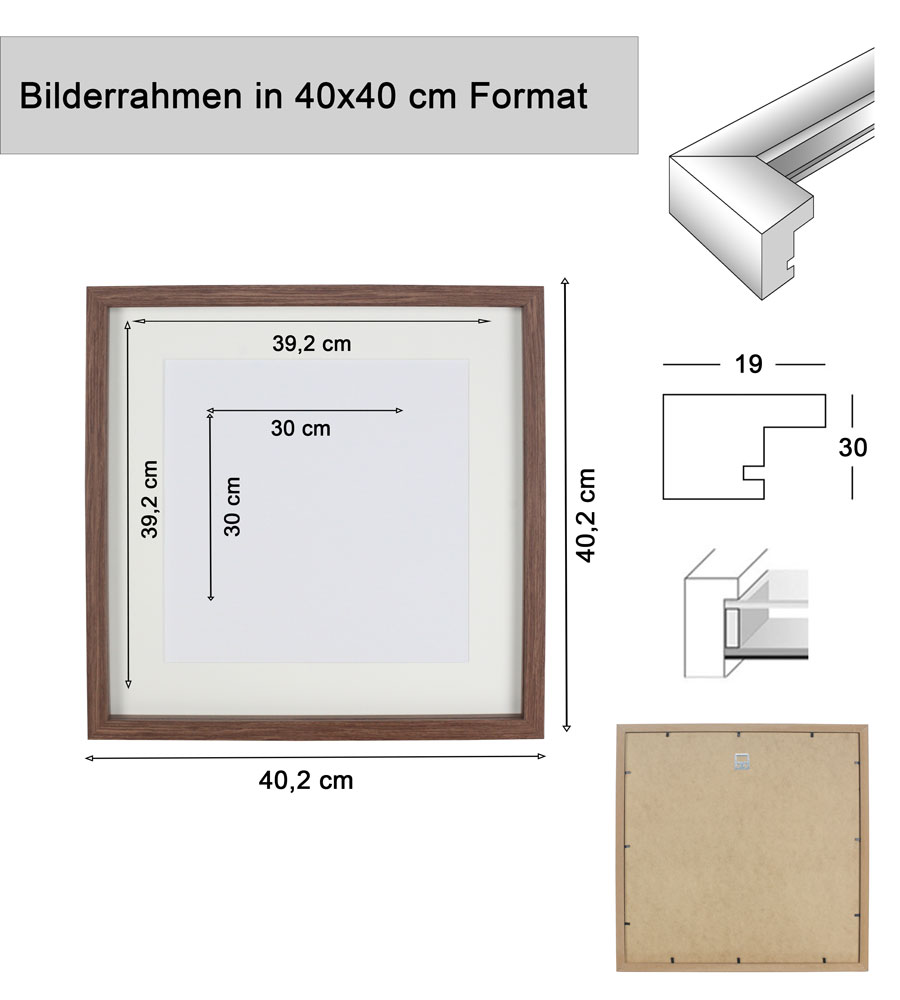 3D Objektrahmen Bilderrahmen mit Passepartout & gehärtetem Glas Holz MDF Rahmen Foto Poster - Farbe: Weiß | Format: 40x40