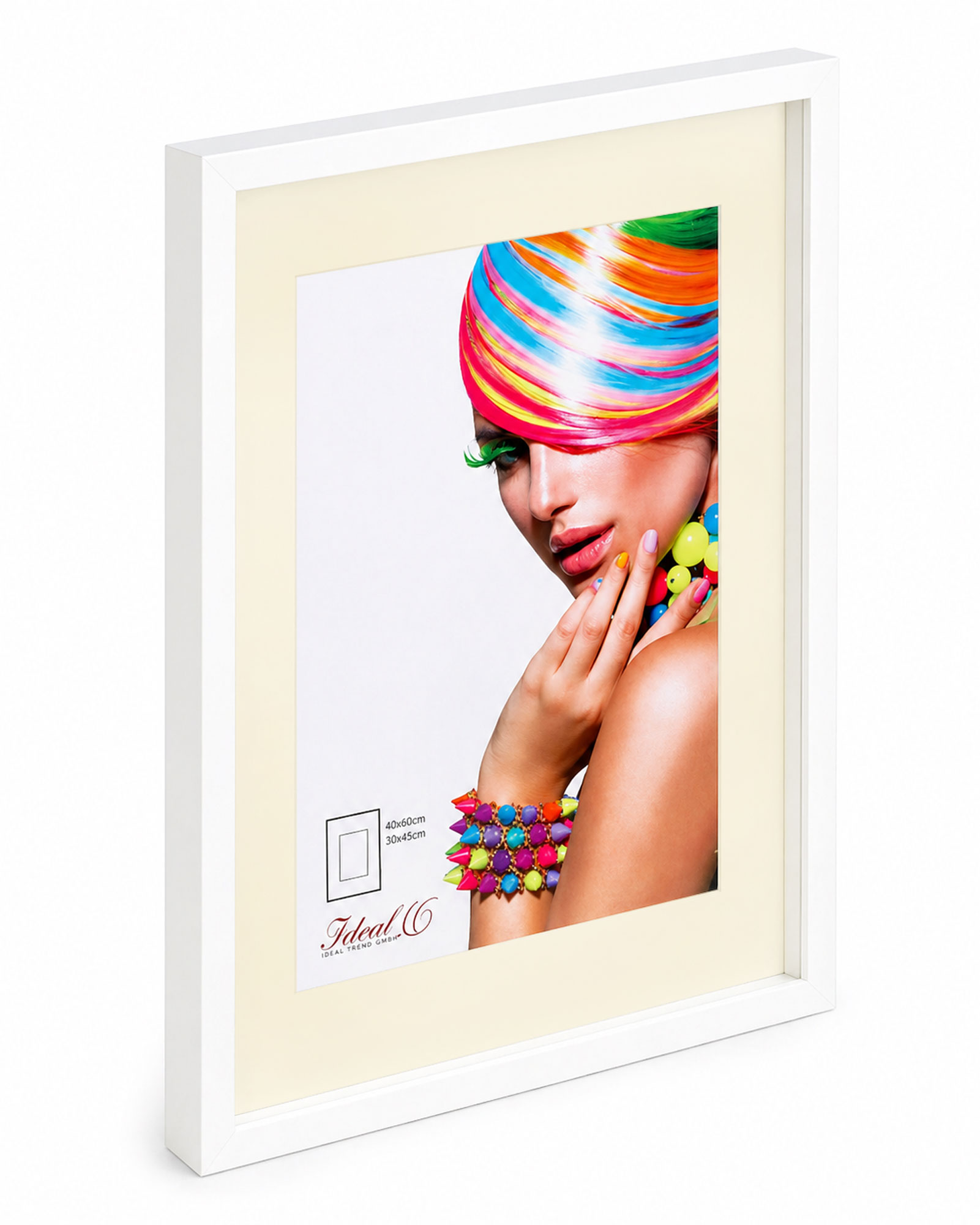 3D Objektrahmen Bilderrahmen mit Passepartout & gehärtetem Glas Holz MDF Rahmen Foto Poster - Farbe: Weiß | Format: 40x60