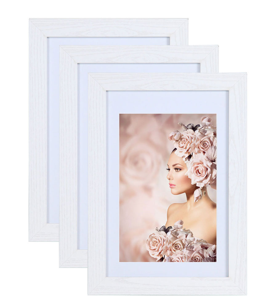 3er Pack Holz Bilderrahmen Foto Plexi Rahmen Acryl Collage Wanddeko Poster S215 - Pack: 3er | Farbe: Weiß | Format: 50x50