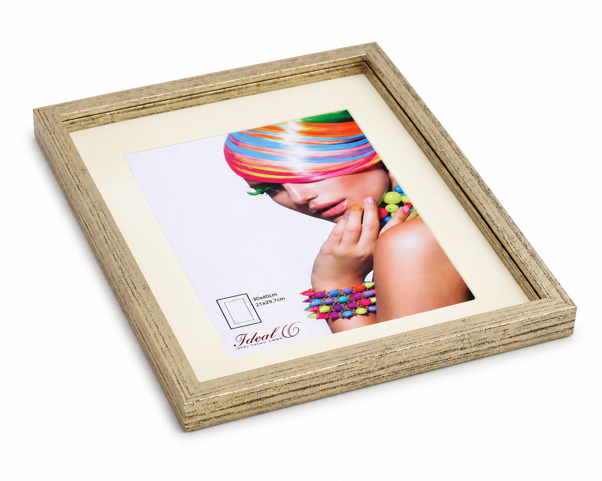 3D Objektrahmen Bilderrahmen mit Passepartout & gehärtetem Glas Holz MDF Rahmen Foto Poster - Farbe: Silber-Antik | Format: 30x40