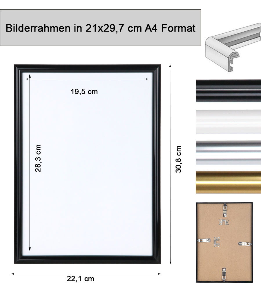 3er 5er Set Classic Leichter Kunststoff Bilder Foto Rahmen Poster Schutz BD - Pack: 3er | Farbe: Silber | Format: 21x29,7 DIN A4