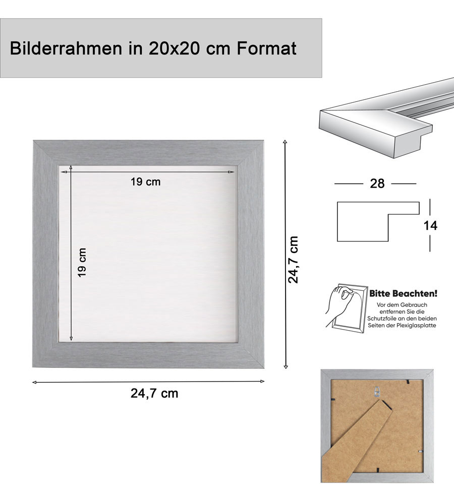 Bilderrahmen Holz Rahmen Plexi Acryl Collage Wanddeko Poster quadratisch S215 - Farbe: Braun | Format: 20x20